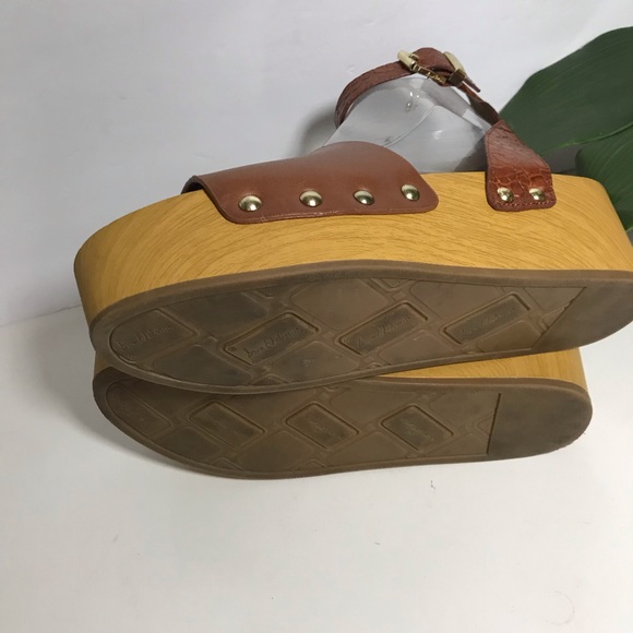 Sam Edelman Brynn Brown Leather Wedge Sandals Clog - Picture 6 of 7